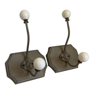Pair of double porcelain hooks