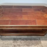 Brown leather coffee table with brass details, France, 1975