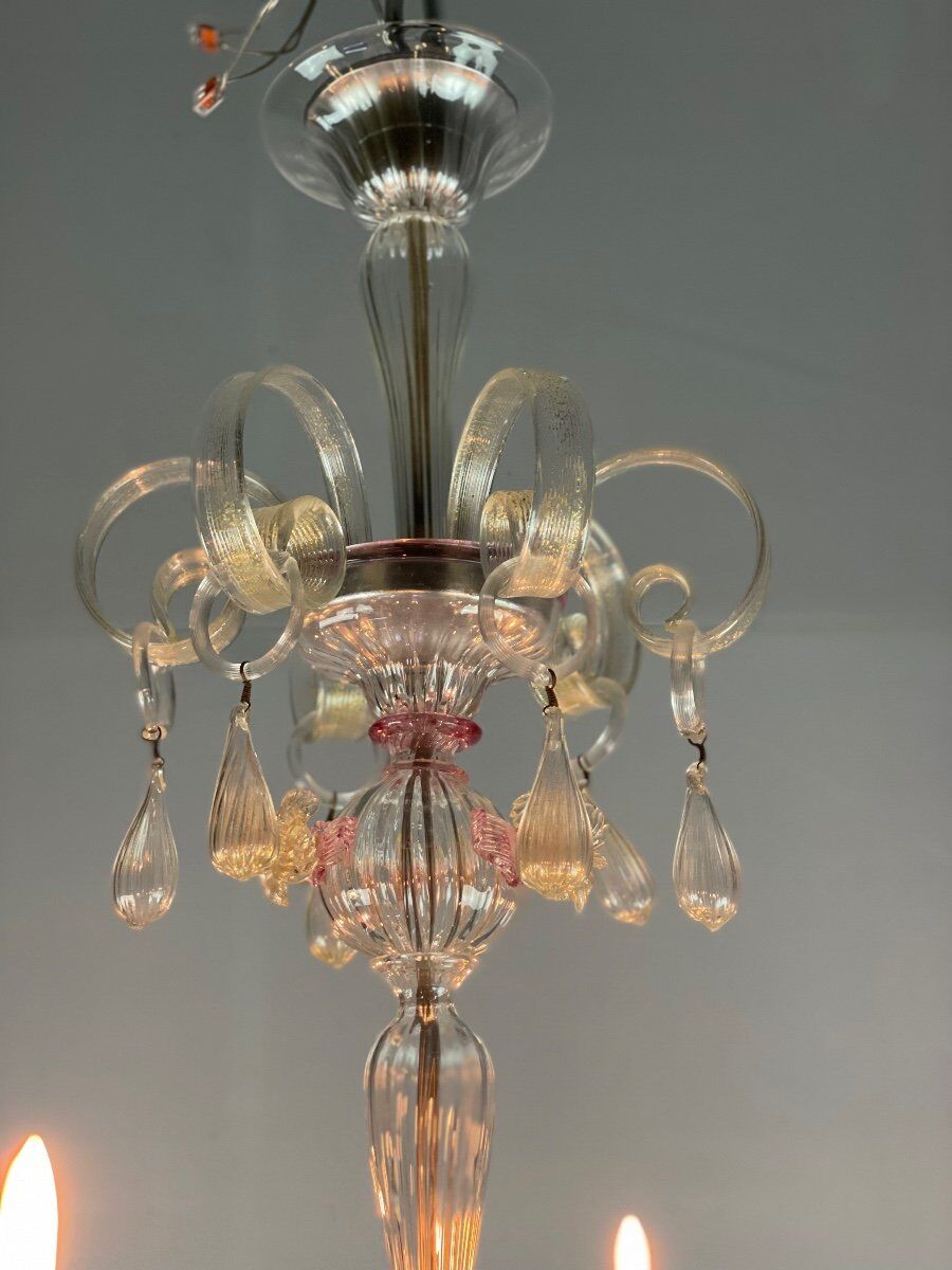 Lustre Rezzonico en verre de Murano, 6 bras de lumière, Venise