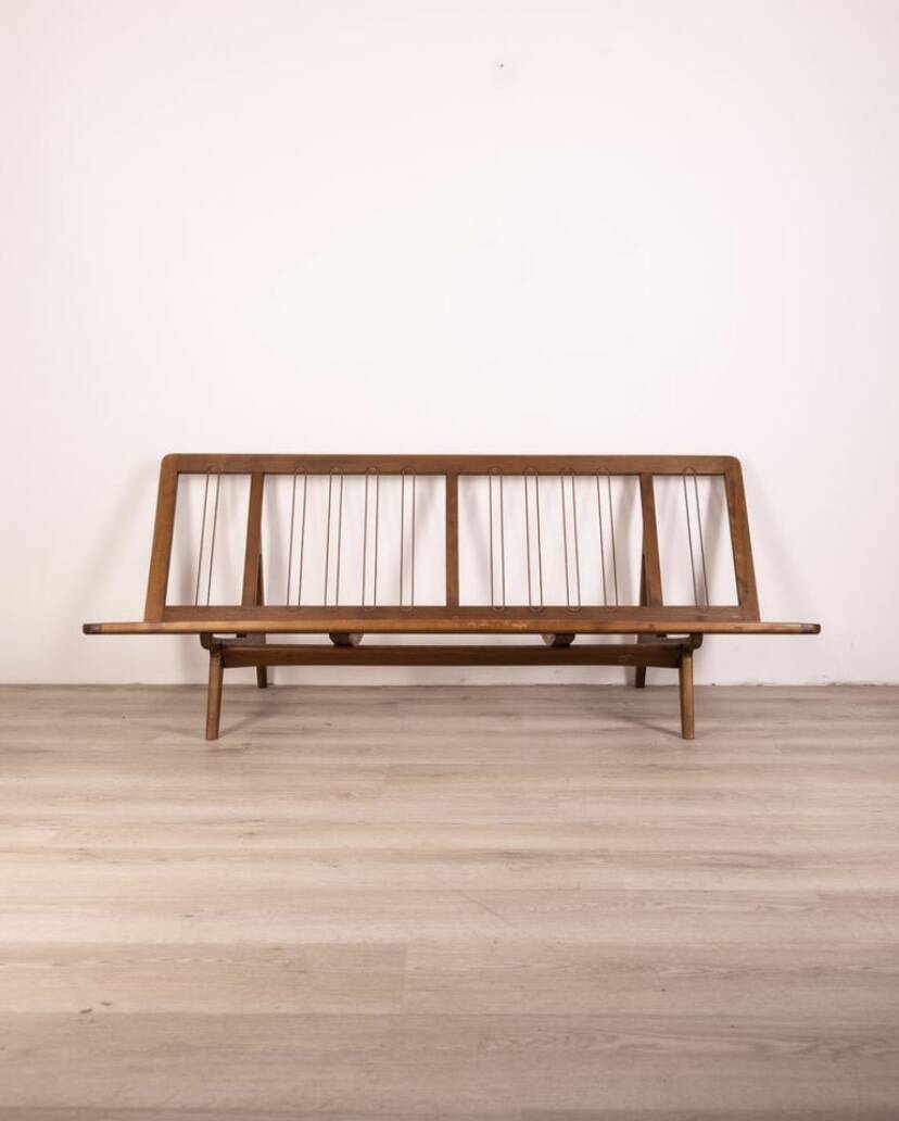 Canapé vintage des années 60 en bois de teck et tissu design danois