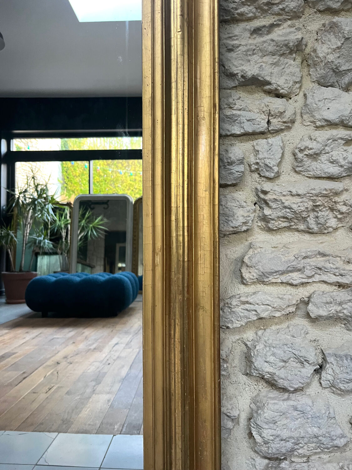 Antique mirror 136.5/98cm Louis-Philippe pearl-gilded with gold leaf.