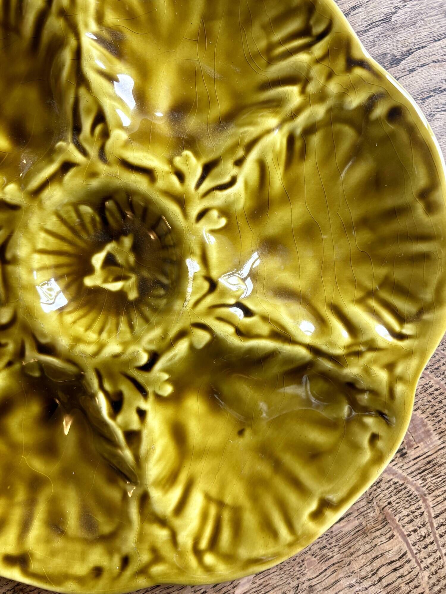 Set of 6 vintage green ceramic oyster plates - Gien