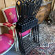 Set of 4 folding garden chairs in wrought iron and riveted, 19th century, Napoleon model.