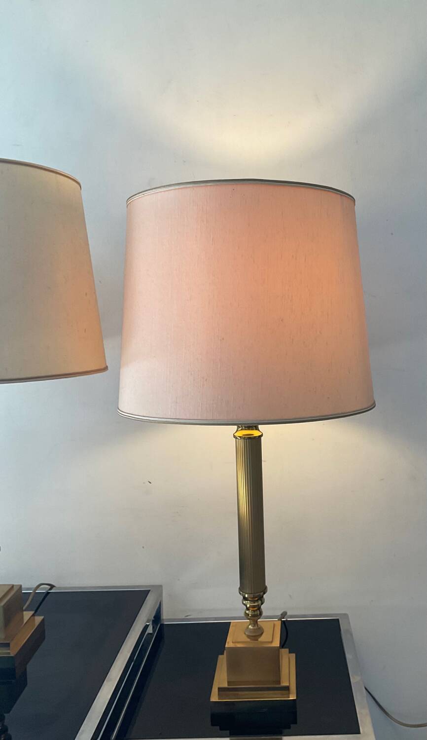Pair of Empire style brass lamps