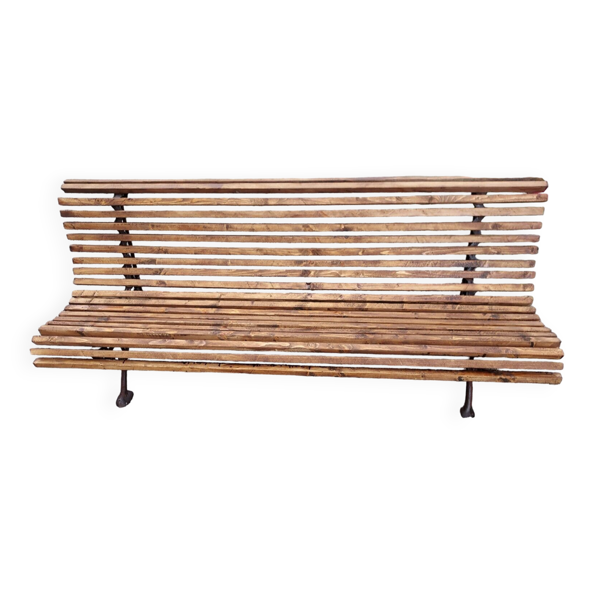 wooden garden bench with cast iron base