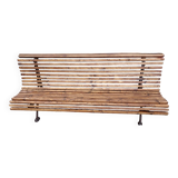 wooden garden bench with cast iron base