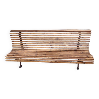 wooden garden bench with cast iron base
