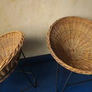 Pair of mid century bamboo and iron pod chairs, 1960s
