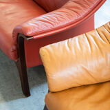 Frau sofas in cognac and burgundy leather, 1980s/90s, set of 2