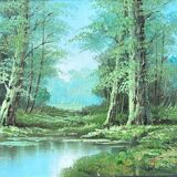 Old signed painting In the Forest