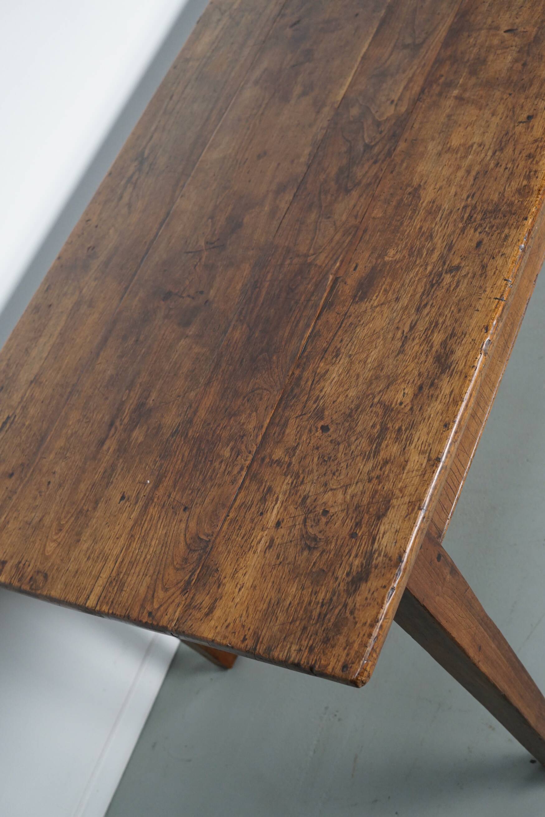 Antique Fruitwood & Oak Early 20th Century French Rustic Farmhouse Dining Table