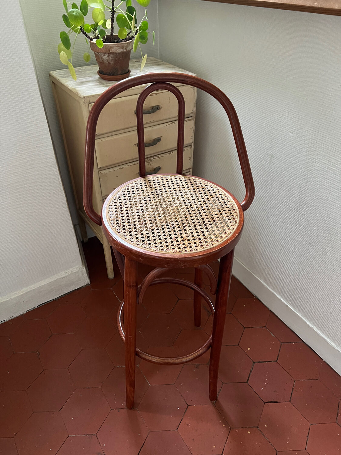Wooden and wicker bar stool
