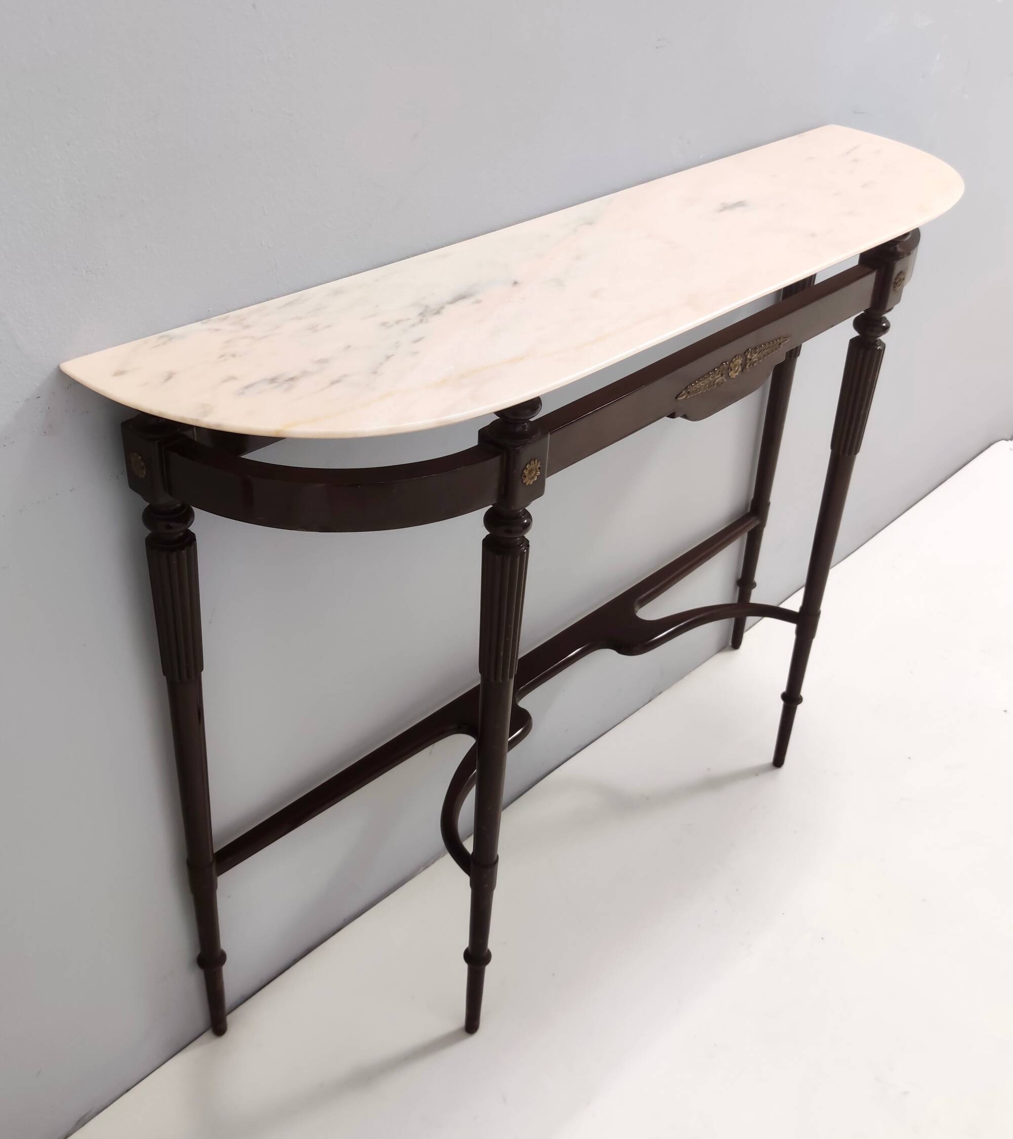 Vintage beech console table with portuguese pink marble top, italy