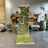 Tapis berbère marocain vert en laine – Tapis couloir artisanal design 80x37