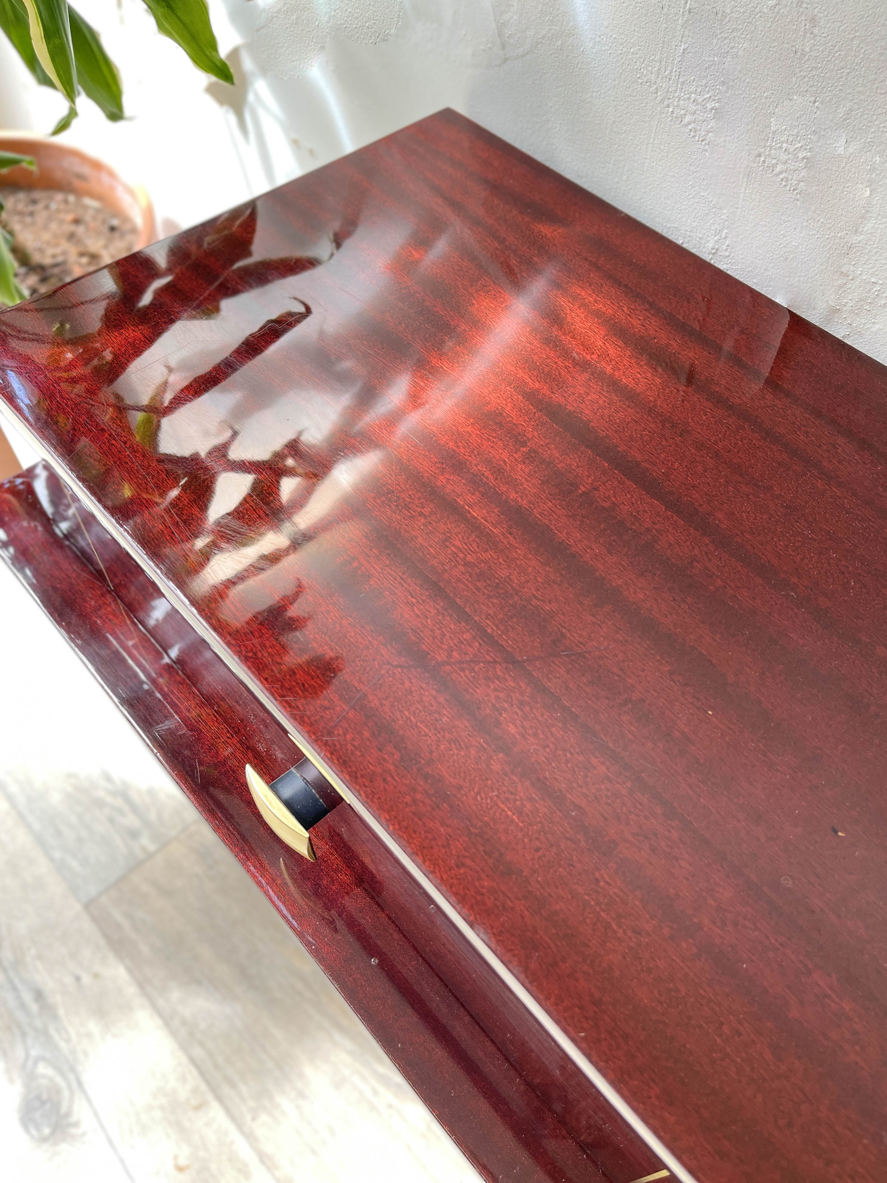 Vintage wood and brass bedside table Art Deco style