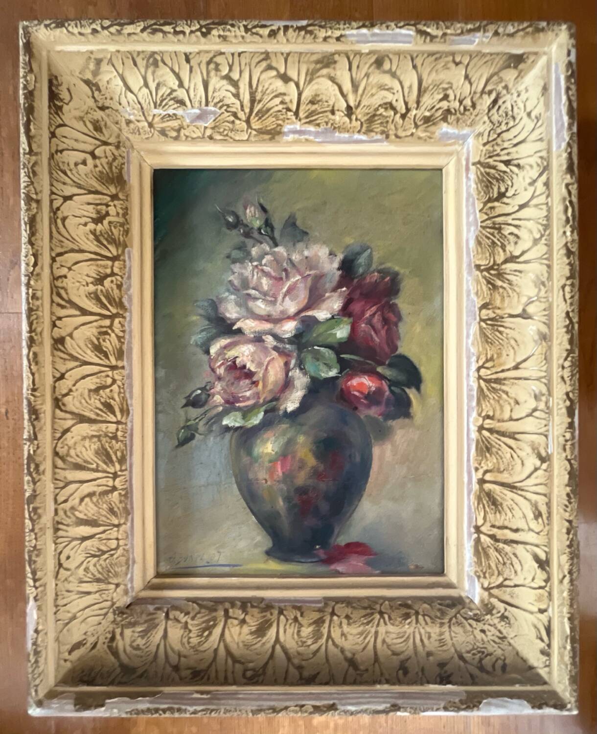 Tableau: Oil on canvas - still life with a bouquet of roses