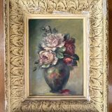 Tableau: Oil on canvas - still life with a bouquet of roses