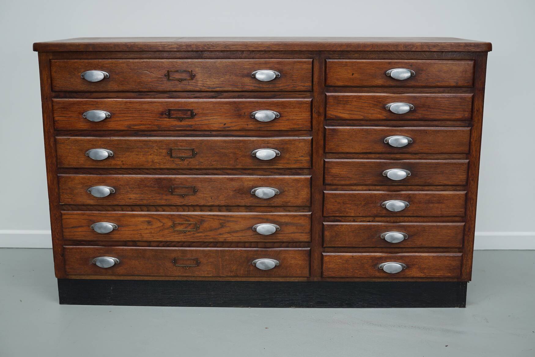 Vintage French Oak Fabric Store Apothecary Cabinet, 1950s
