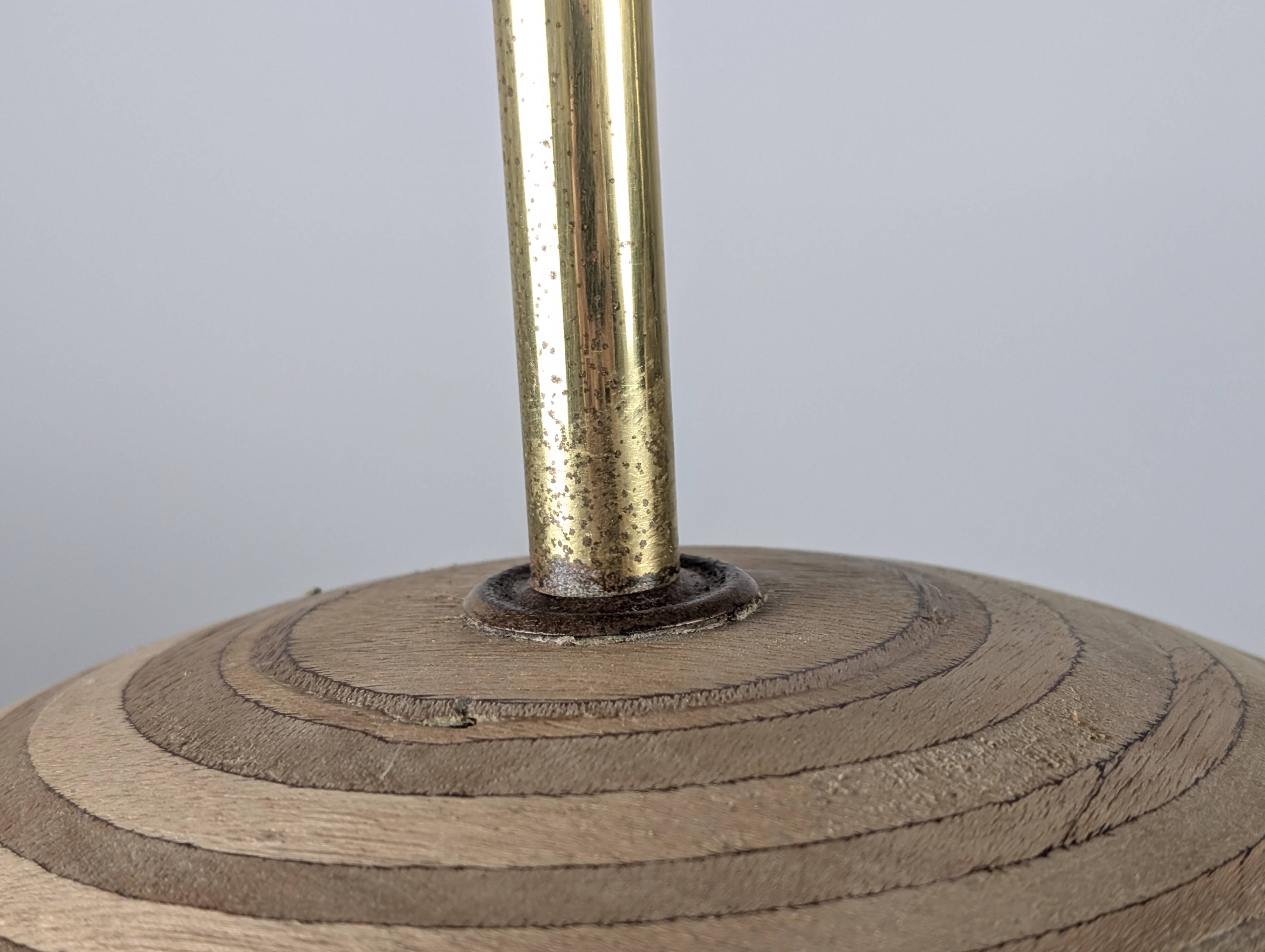 Pair of Large Table Lamps in Laminated Wood and Brass, 1960s