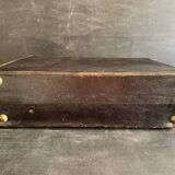 Small black grained leather travel suitcase from the 1920s