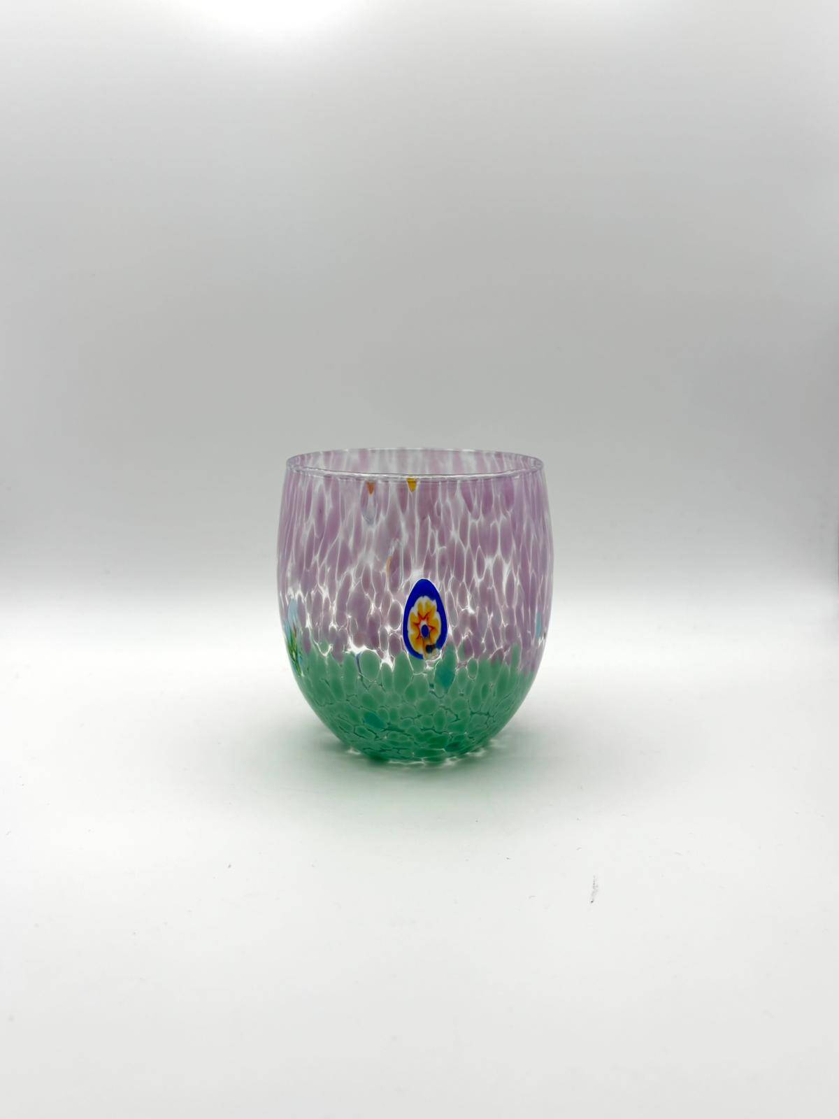 Set of 6 blown glass glasses with Effetre Murano murrine.