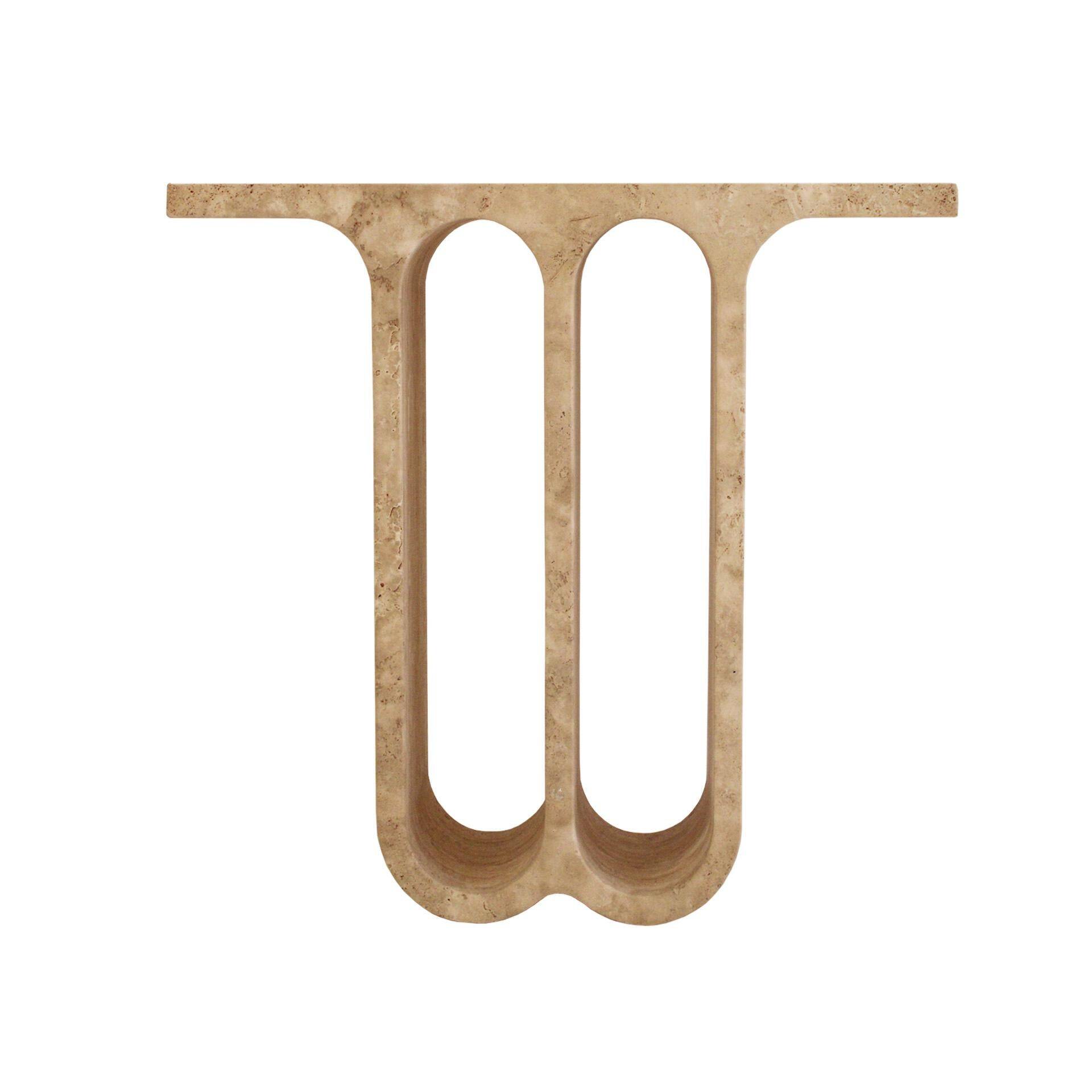 Modern Pair of Italian Ivory Travertine Consoles with Semi-Circular Arches