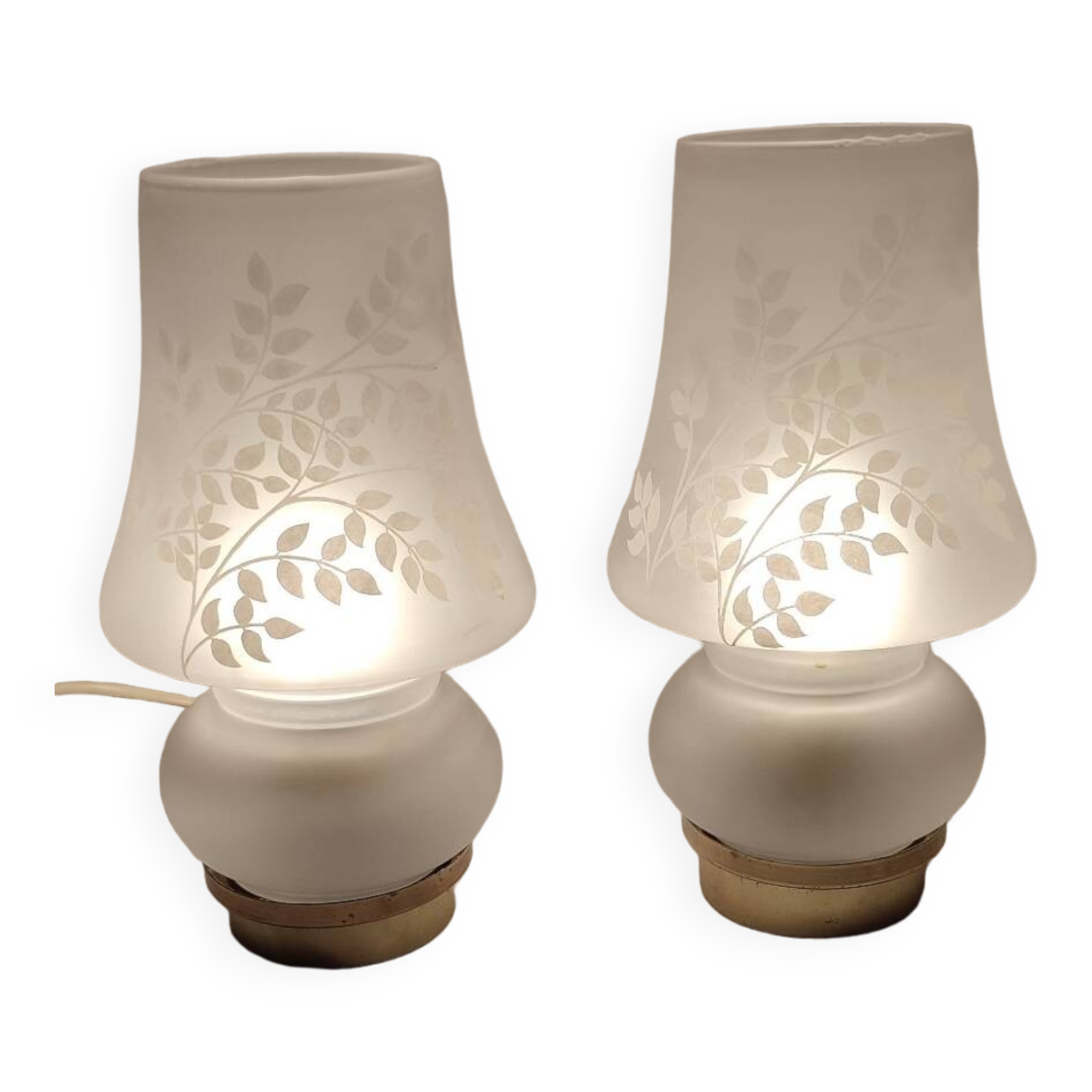 Par de lámparas de mesa de cristal. España 1990s.