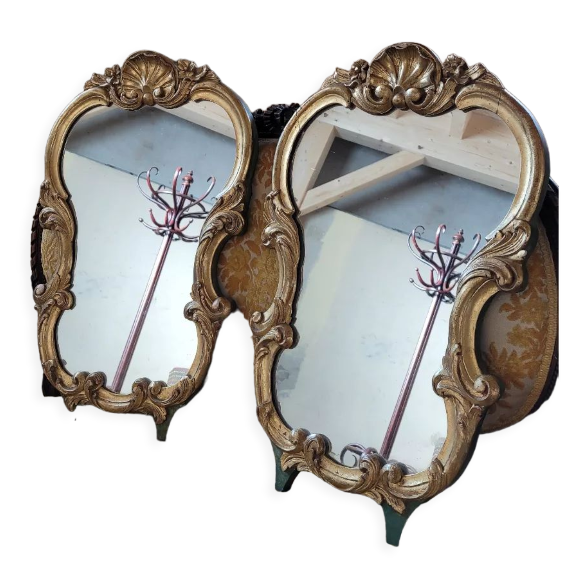 Pair of mirrors style louis xv rocaille in gilded wood carved 1900