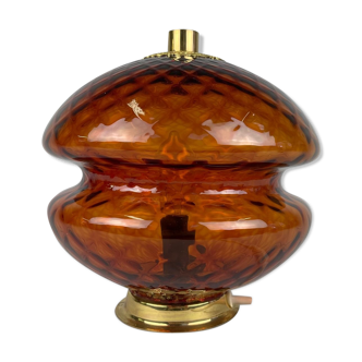 1960's Glass & Brass Table Lamp by Jablonec Glassworks, Czechoslovakia