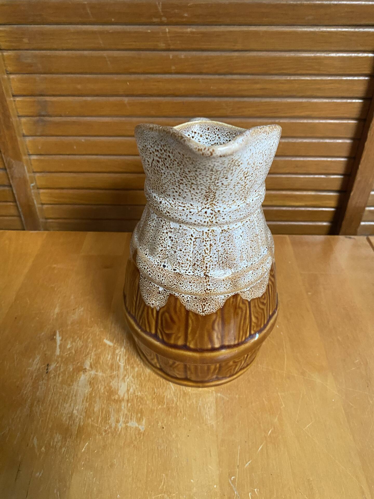 Old pichet revol barrel shape flamed ceramic 1 litre vintage #e