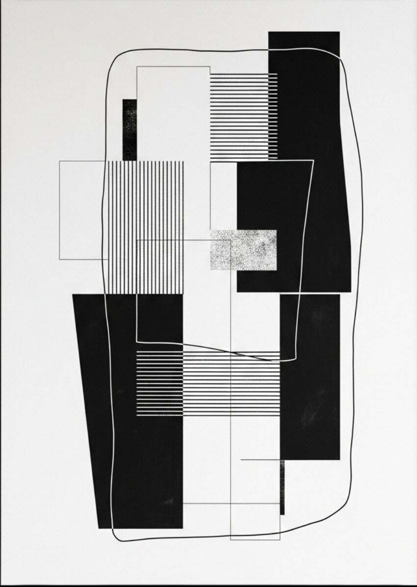 Black and White Abstract Art Mural – Modern Geometric Illustration