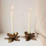 Two brass flower candlesticks