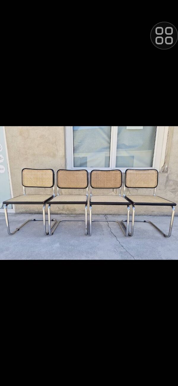 Serie de 4 chaises de Marcel Breuer modèle B32 en cannage