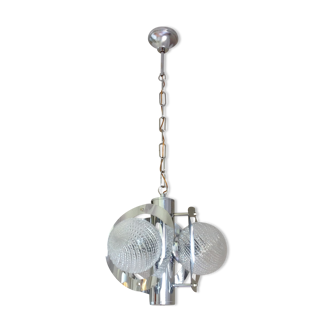 Suspension space age in glass and chrome vintage 70s