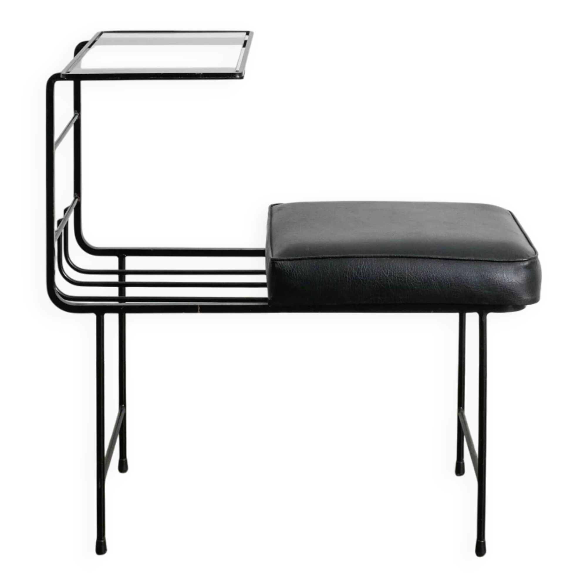 Black French Mid CenturyConsole Bench Table by Mathieu Matégot , 1950s