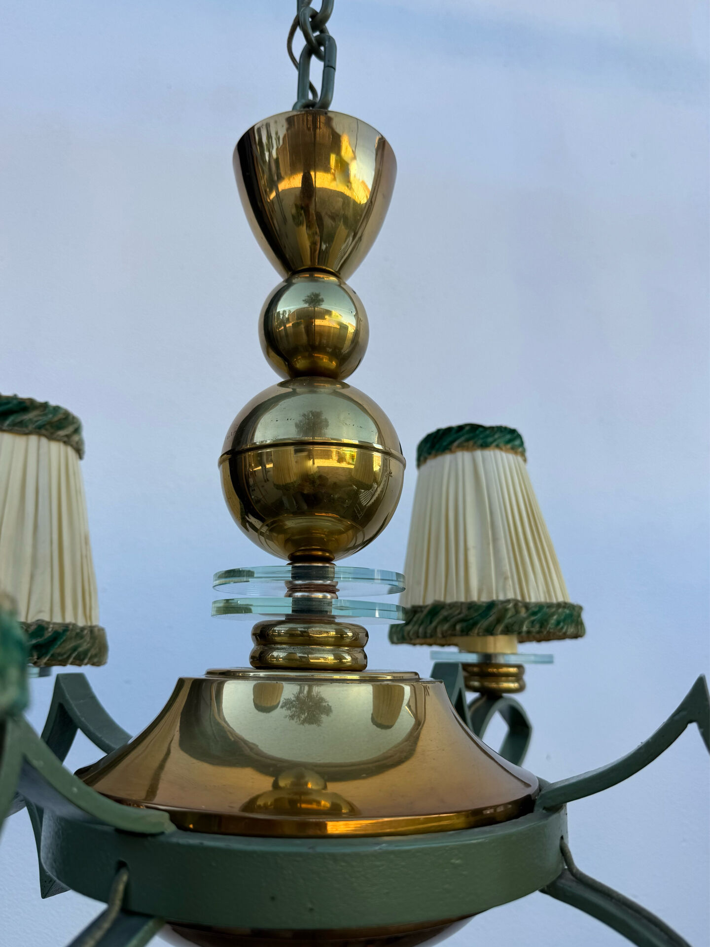 Art Deco brass and glass chandelier