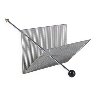 1980s Perforated metal magazine rack from the Netherlands