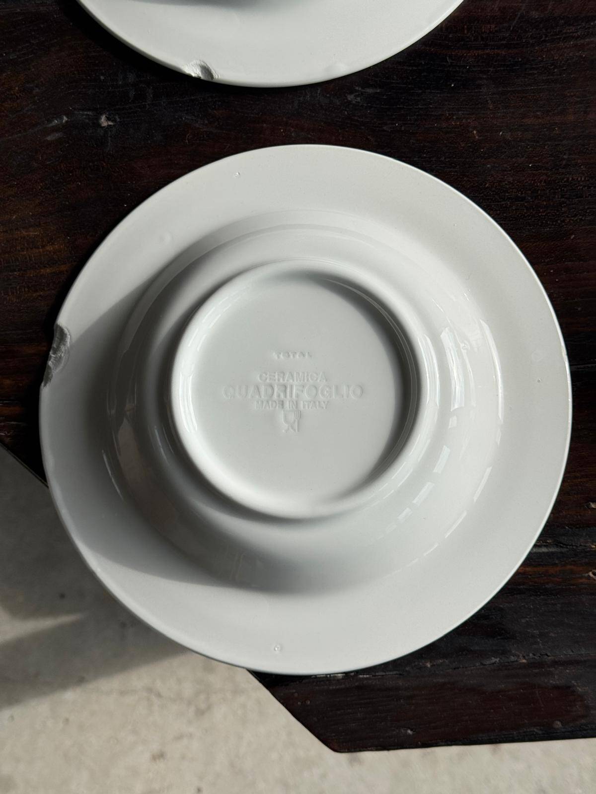 Set of 4 Italian deep plates Ceramica Quadrifoglio with blue rim D22