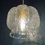 Vintage 60s hanging lamp with chiseled transparent glass