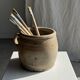 Grand pot en grès à anse strié H16