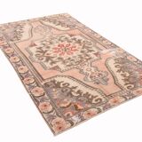 4x7 Salmon & Brown Geometric Oriental Vintage Rug, 139x227Cm