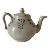 Théière ancienne en grès décor géométrique bleu Art déco”