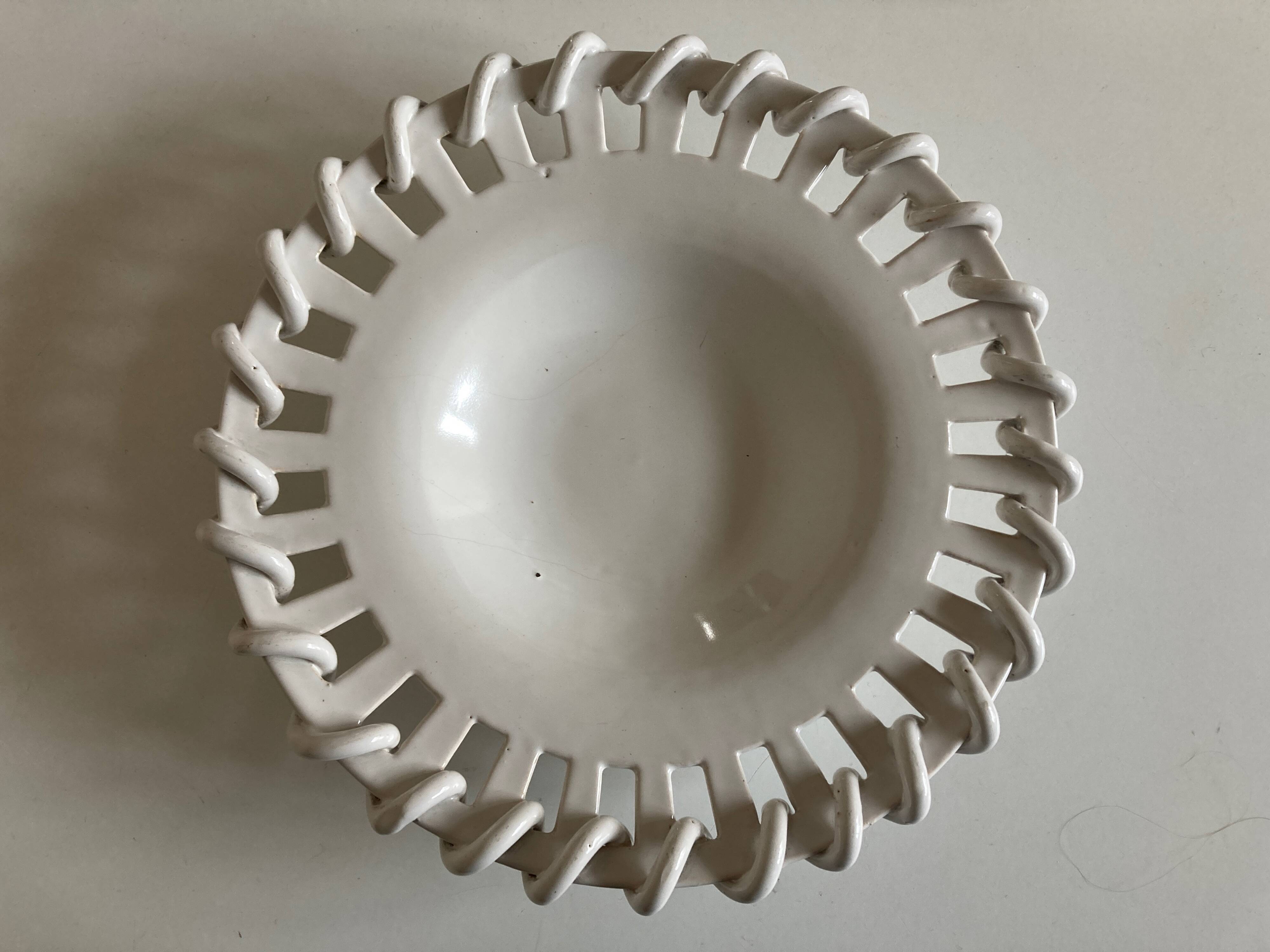 Woven ceramic basket white earthenware centerpiece