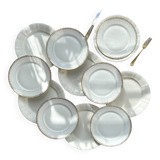 12 Vintage Terre de Fer White Plates + Small Gold White Porcelain Plates LIMOGES