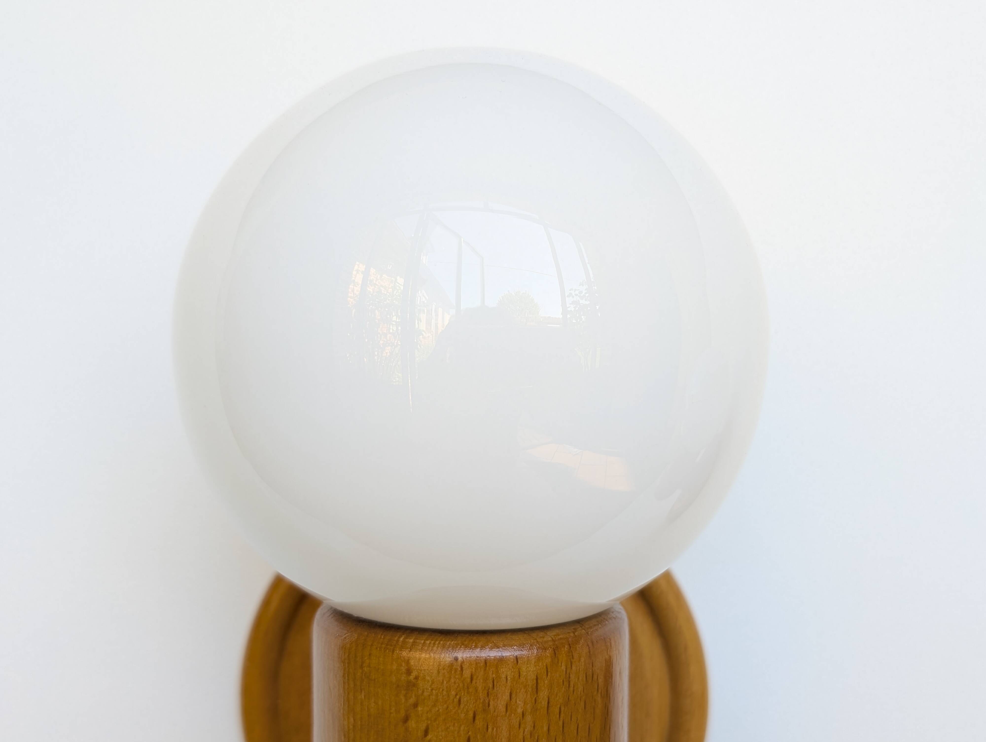 Pair of pine and opaline wall lights