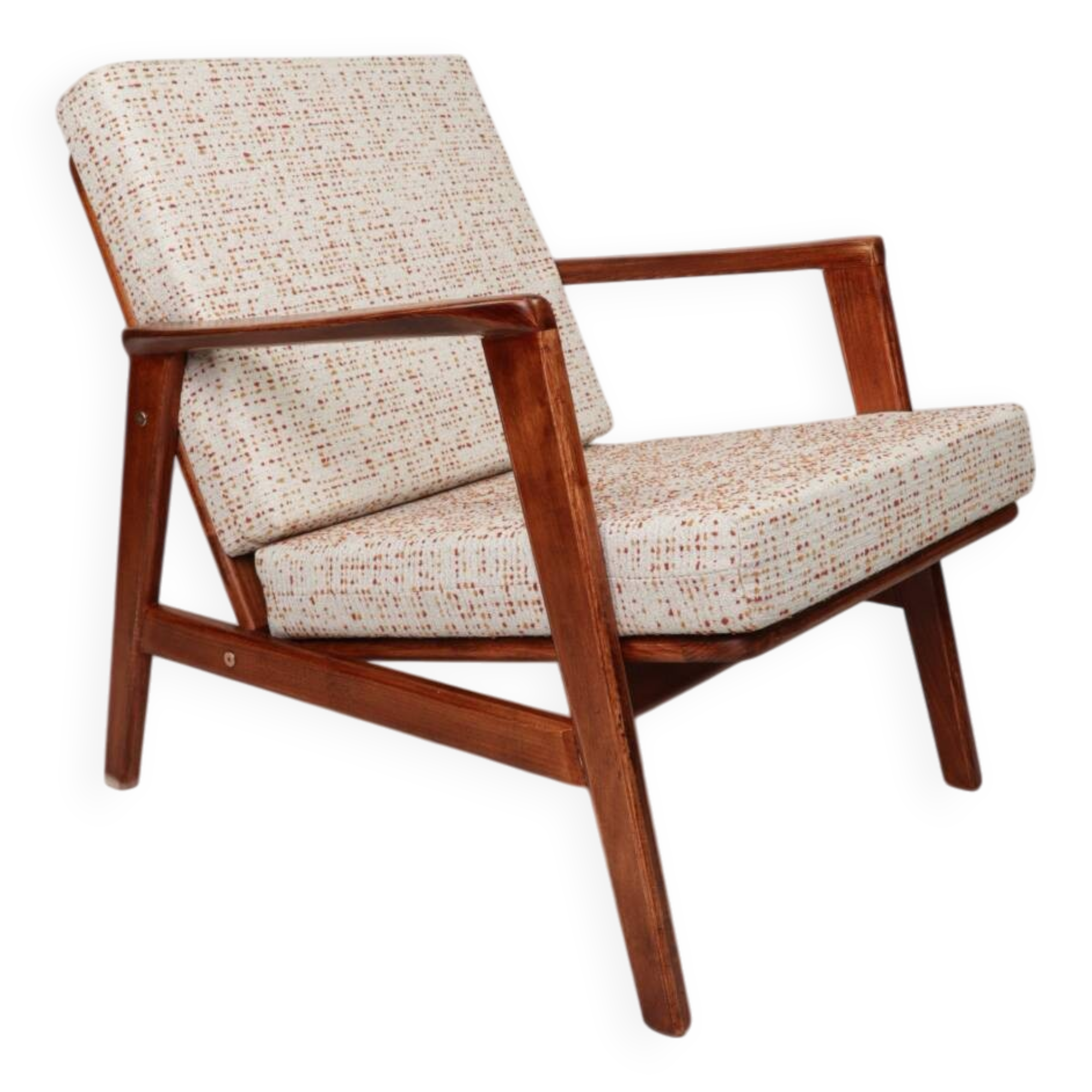 Scandinavian Vintage Armchair With Upholstery Bouclè Cushions Mid Century Design