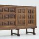 Buffet brutaliste espagnol en bois massif et marbre