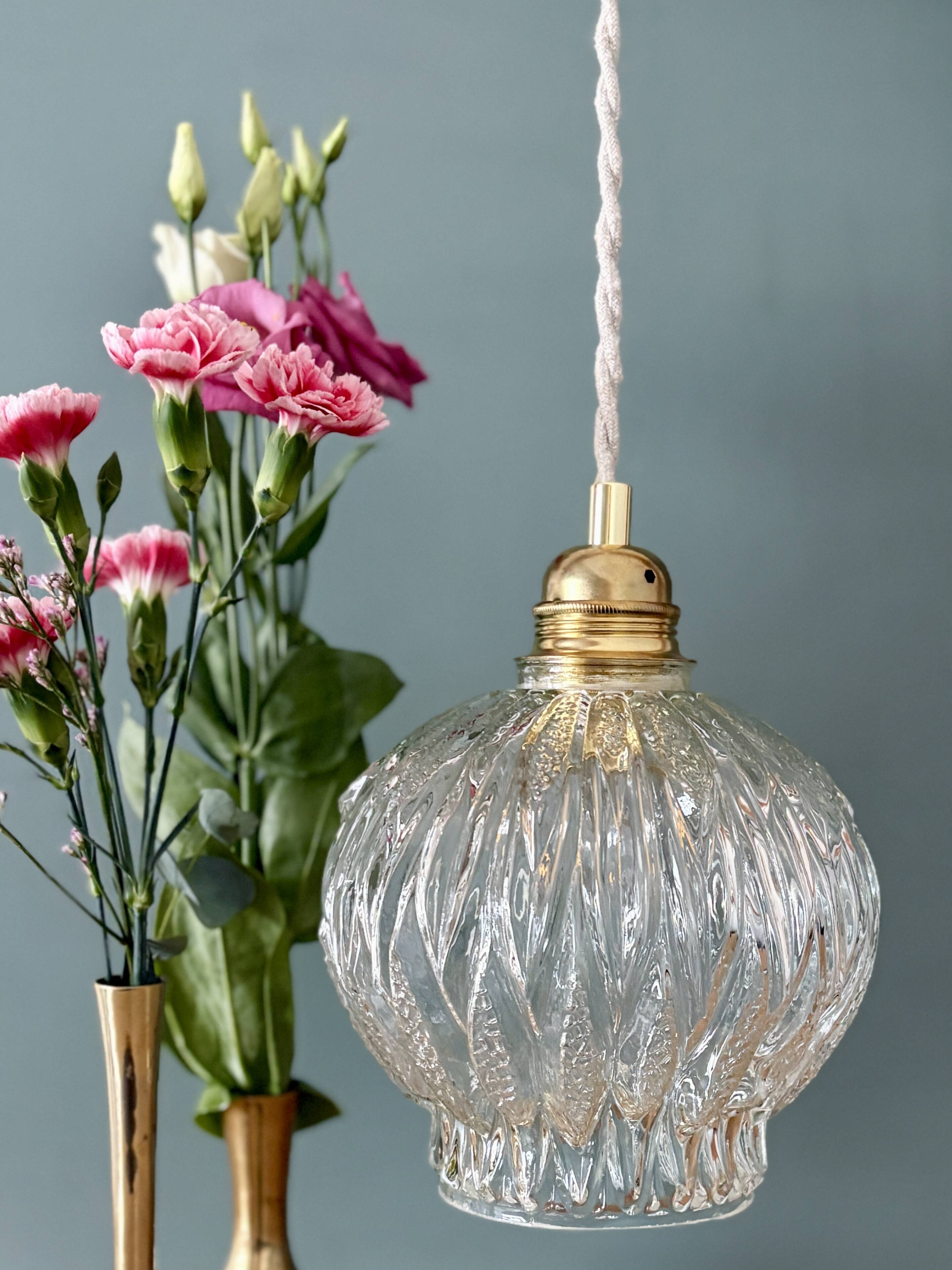 Vintage globe pendant light in molded glass