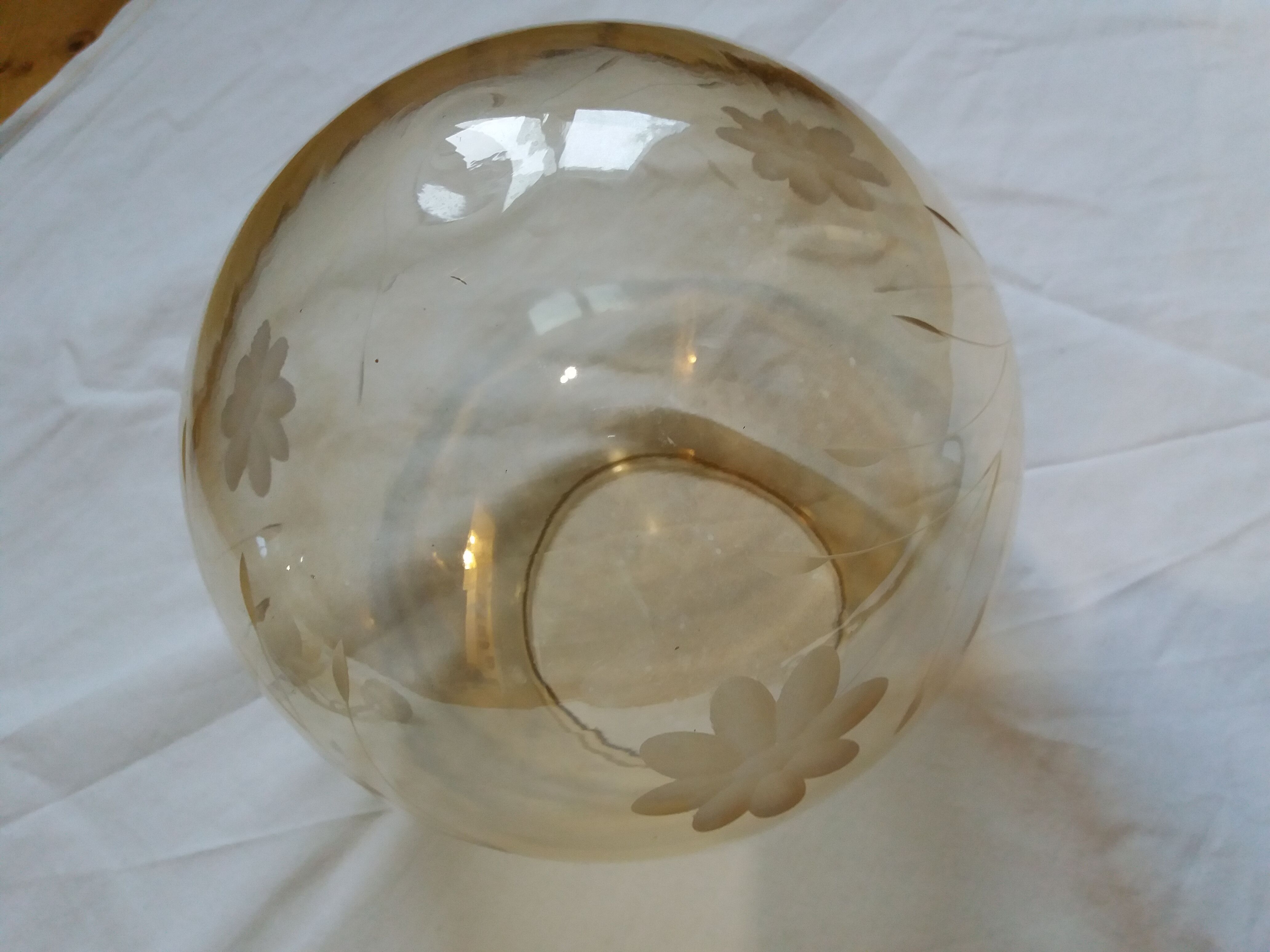 2 amber chiseled blown glass globe ball pendants