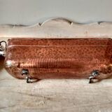 Large brass and copper planter, tray on 4 lion paw feet